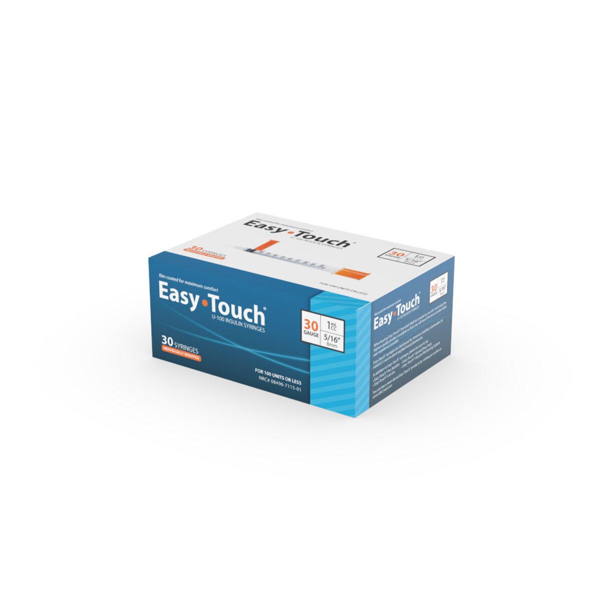 EasyTouch 30G 1cc 5/16" (8mm) Individually Wrapped Syringe (30 Pack)