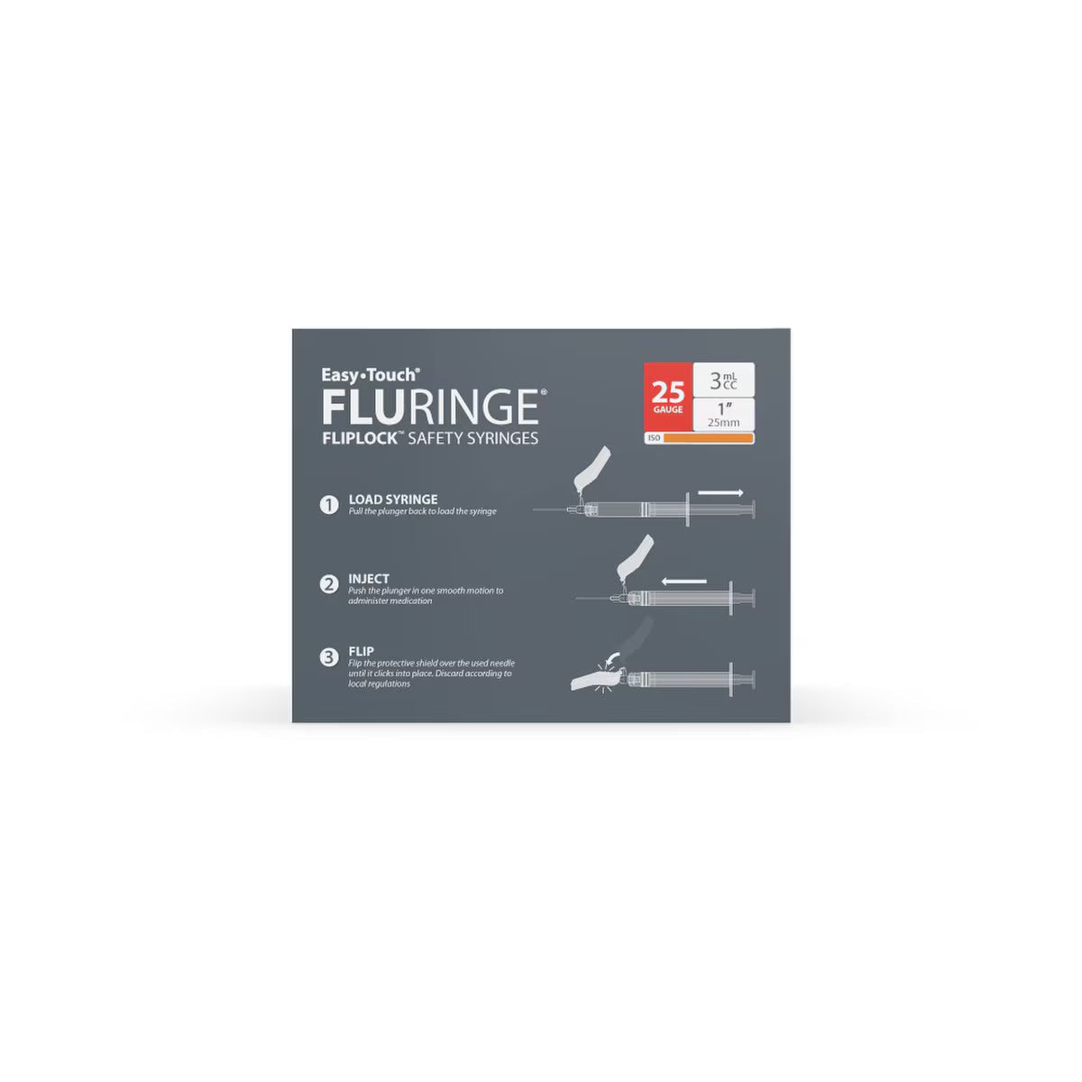 EasyTouch Fluringe FlipLock Safety Syringe with Exchangeable Needle, 25G x 1" (25mm), 3mL (3cc)