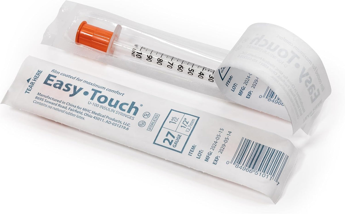 EasyTouch 27G 1cc 1/2" (12.7mm) Individually Wrapped Syringe (100 Pack)