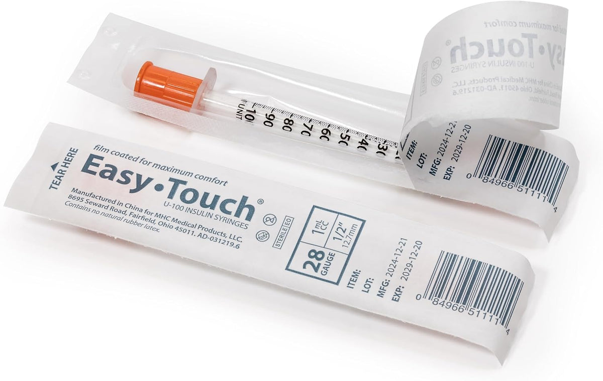 EasyTouch 28G 1cc 1/2" (12.7mm) Individually Wrapped Syringe (30 Pack)