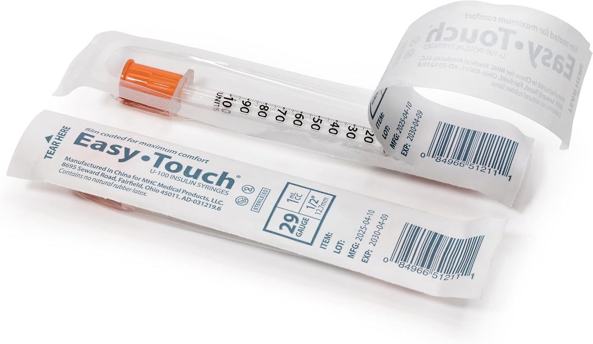 EasyTouch 29G 1cc 1/2" (12.7mm) Individually Wrapped Syringe (100 Pack)