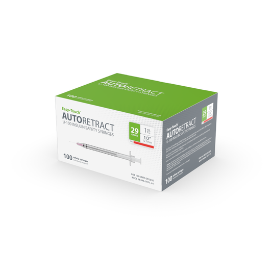 EasyTouch Auto Retract Insulin Safety Syringe, 29G 1/2in 1mL, 429112, Box of 100