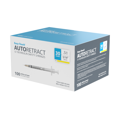 EasyTouch Auto Retract Insulin Safety Syringe, 30G 5/16in .5mL, 430508, Box of 100