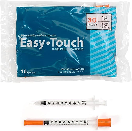 Easy Touch Syringe, 30G 1cc 1/2-Inch (12.7mm), 830155-10, Bag of 10