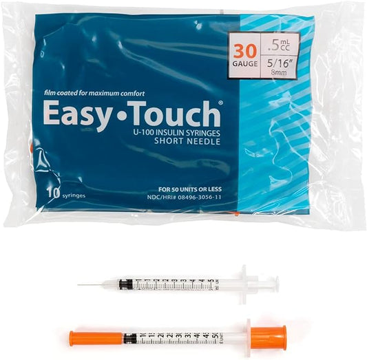Easy Touch Syringe, 30G .5cc 5/16-Inch (8mm), 830565-10, Bag of 10
