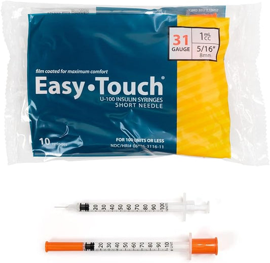 Easy Touch Syringe, 31G 1cc 5/16-Inch (8mm), 831165-10, Bag of 10