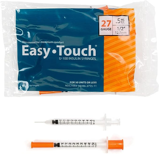 Easy Touch Syringe, 27G .5cc 1/2-Inch (12.7mm), 827555-10, Bag of 10
