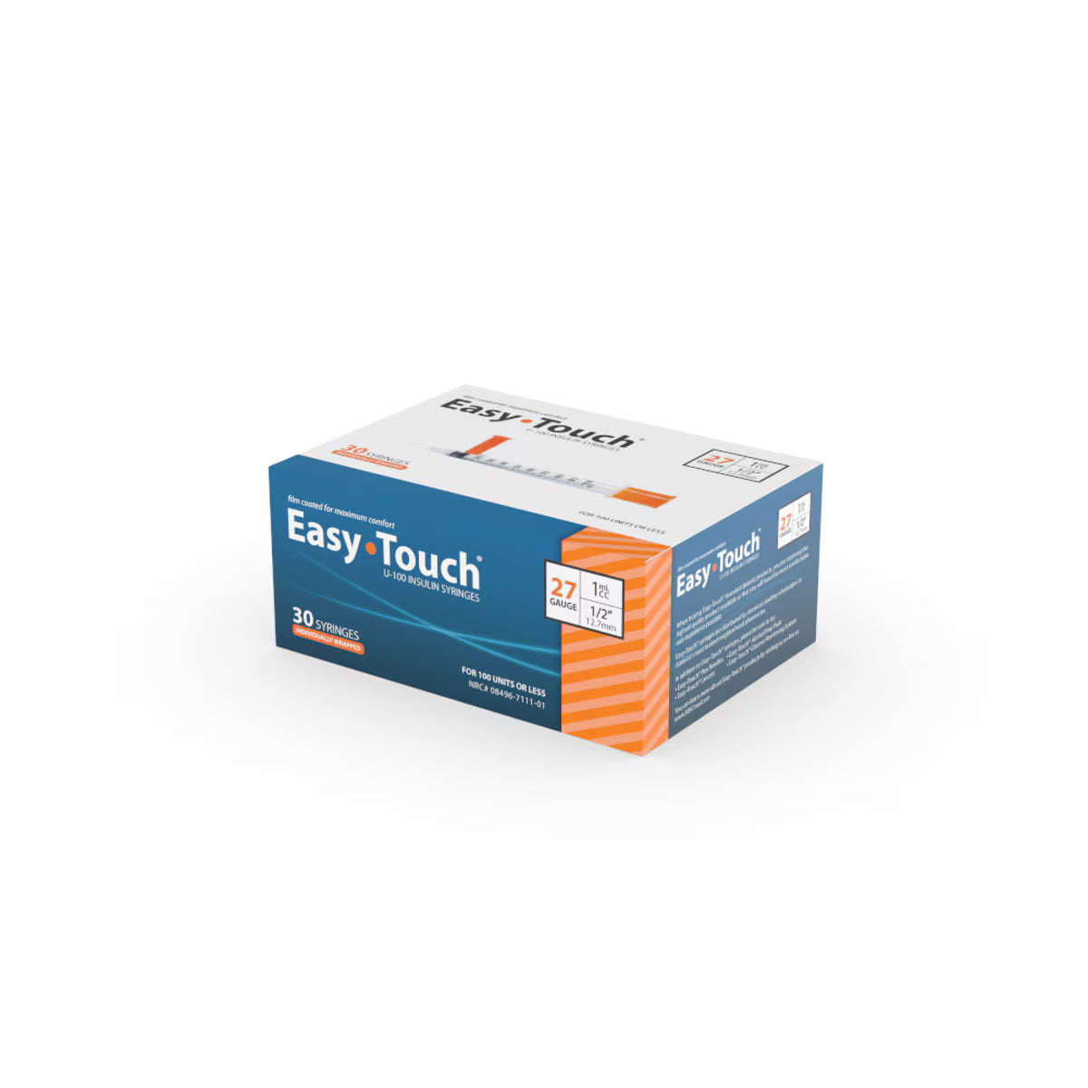EasyTouch 27G 1cc 1/2" (12.7mm) Individually Wrapped Syringe (30 Pack)