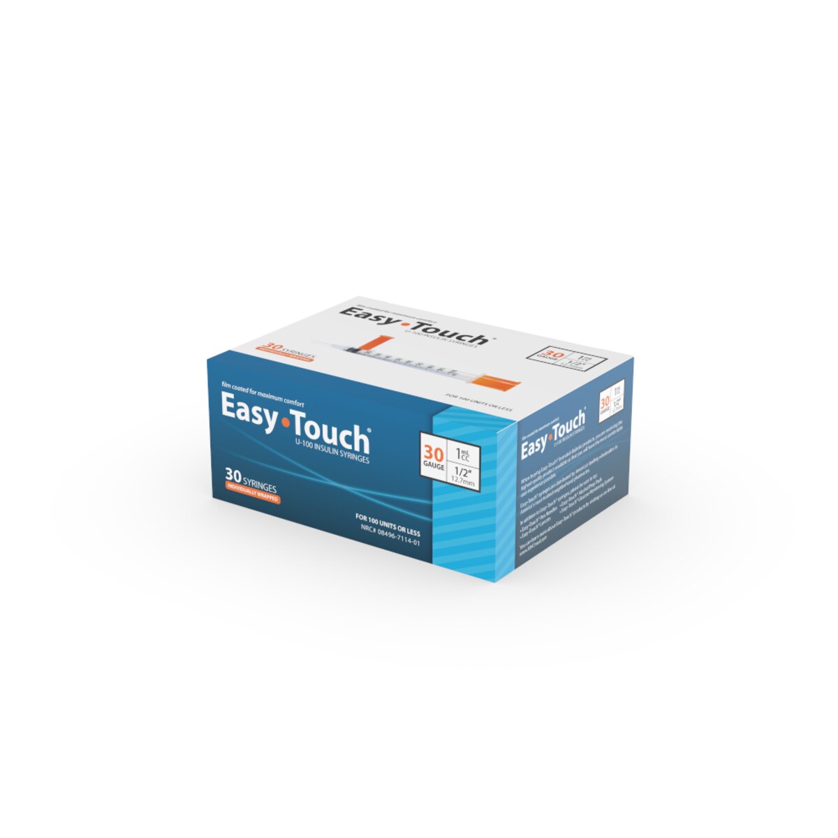 EasyTouch 30G 1cc 1/2" (12.7mm) Individually Wrapped Syringe (30 Pack)