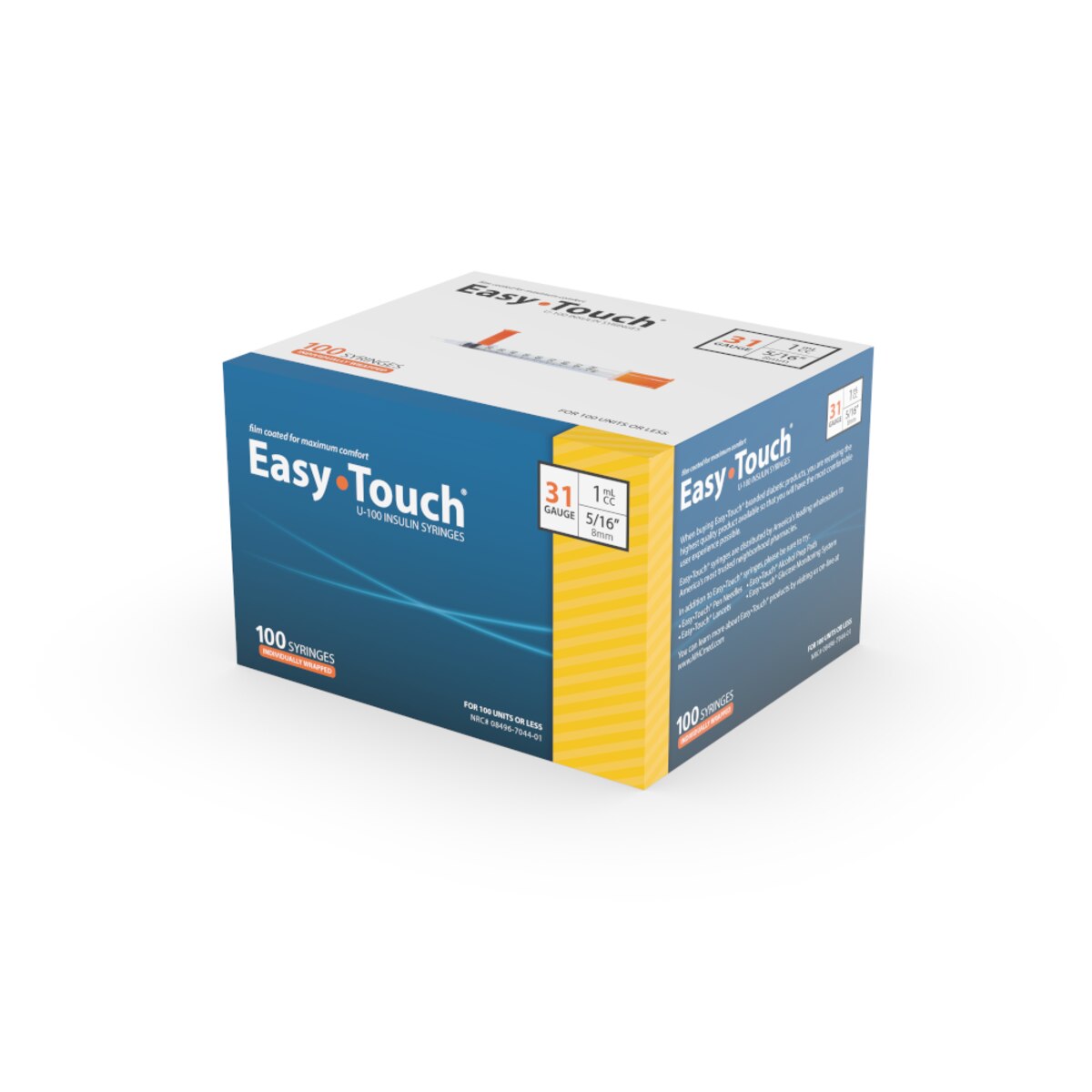 EasyTouch 31G 1cc 5/16" (8mm) Individually Wrapped Syringe (100 Pack)