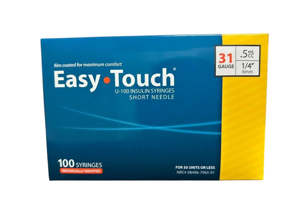 EasyTouch 31G 0.5cc 1/4" (6mm) Individually Wrapped Syringe, 631514 (100 Pack)