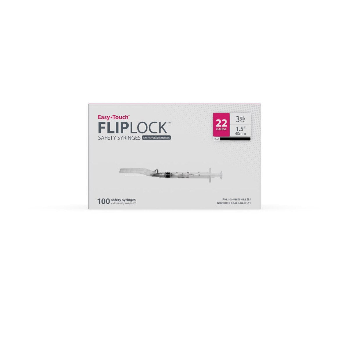 EasyTouch Fluringe FlipLock Safety Syringe with Exchangeable Needle, 22G x 1.5" (40mm), 3mL (3cc)