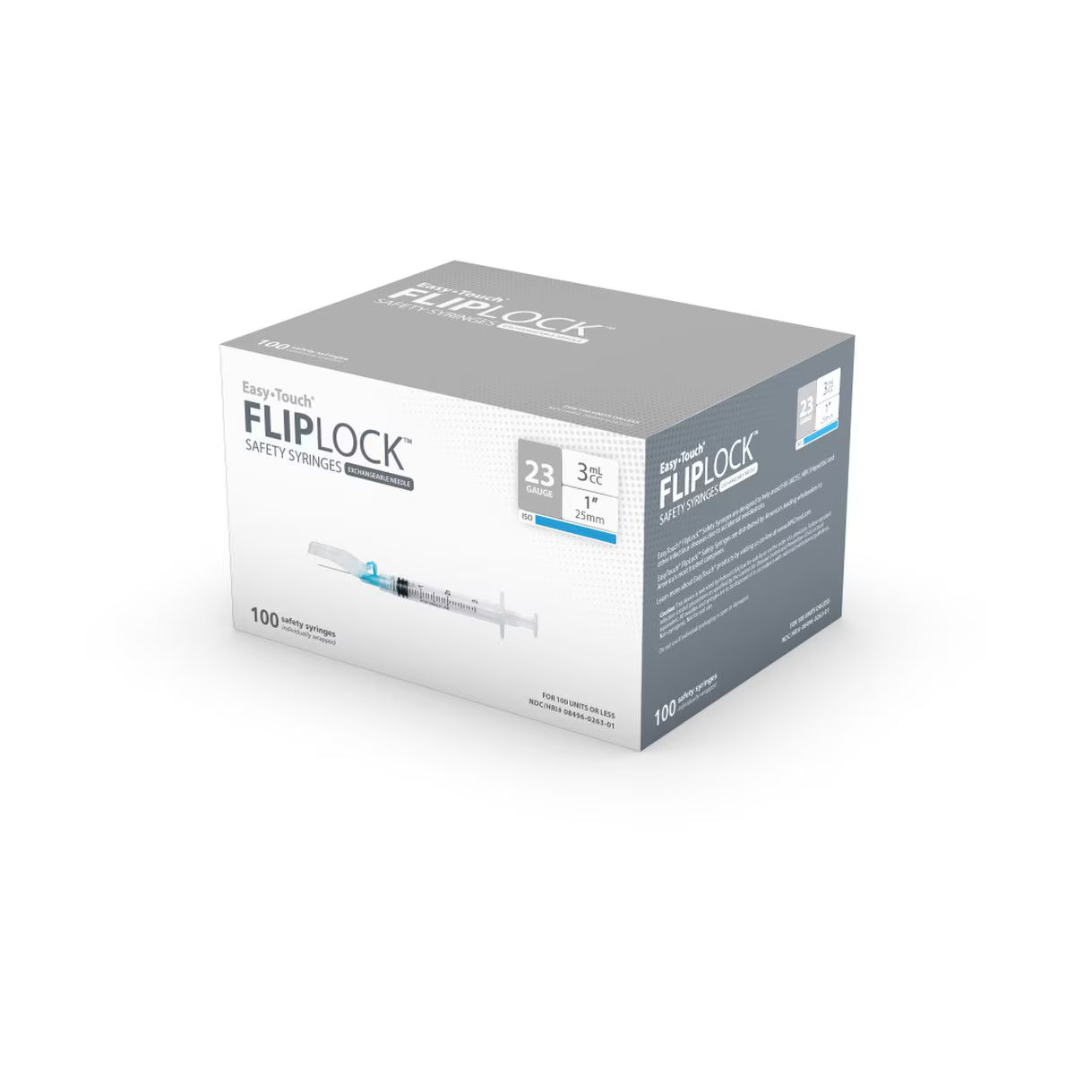 EasyTouch Fluringe FlipLock Safety Syringe with Exchangeable Needle, 23G x 1" (25mm), 3mL (3cc)