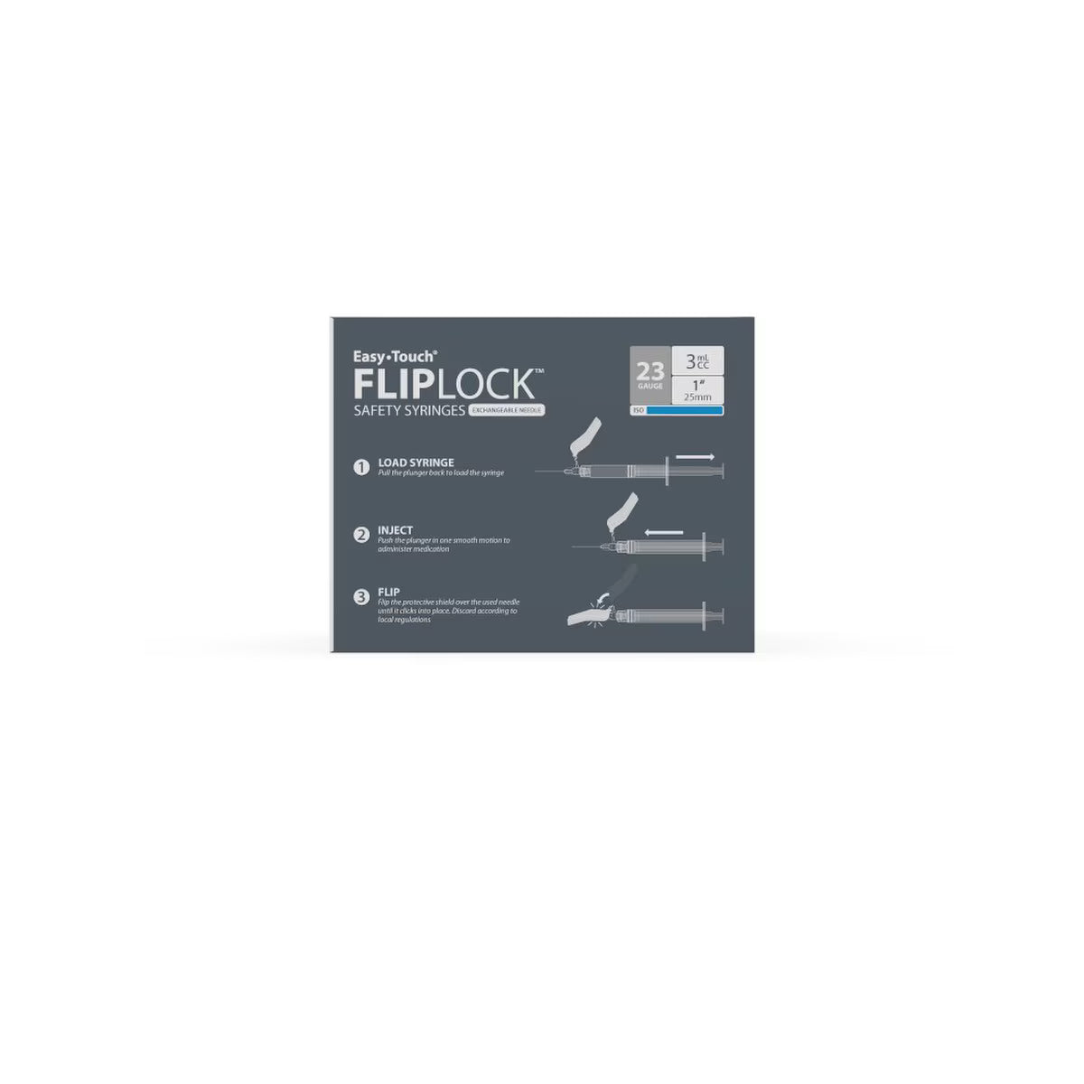 EasyTouch Fluringe FlipLock Safety Syringe with Exchangeable Needle, 23G x 1" (25mm), 3mL (3cc)