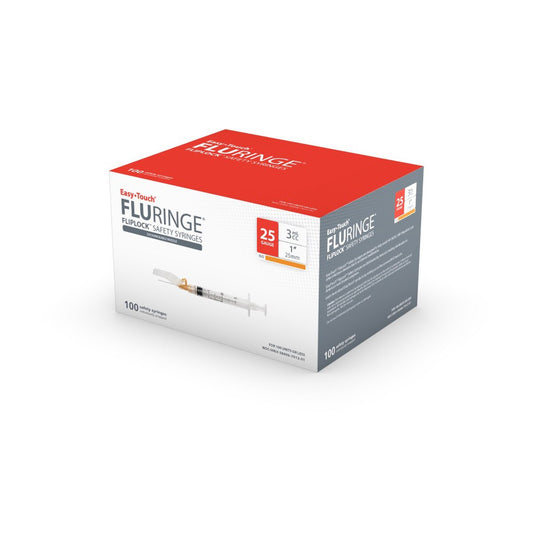 EasyTouch Fluringe FlipLock Safety Syringe with Exchangeable Needle, 25G x 1" (25mm), 3mL (3cc)