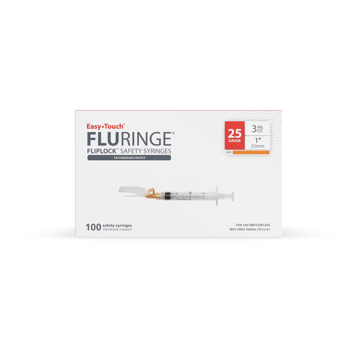 EasyTouch Fluringe FlipLock Safety Syringe with Exchangeable Needle, 25G x 1" (25mm), 3mL (3cc)