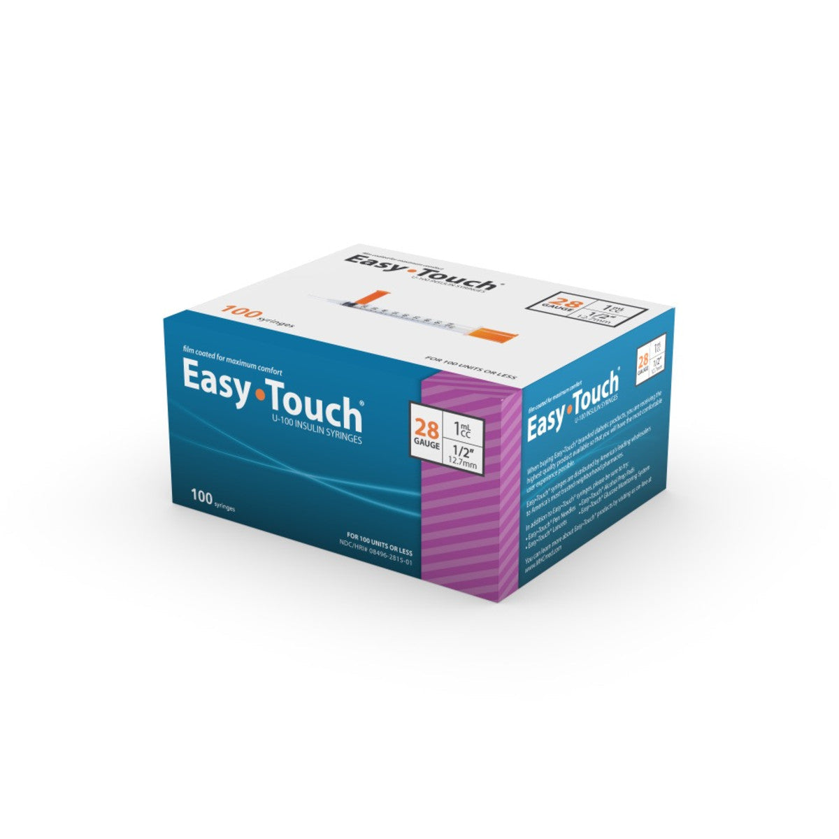Easy Touch Syringe, 28G 1cc 1/2-Inch (12.7mm), 828155, Box of 100