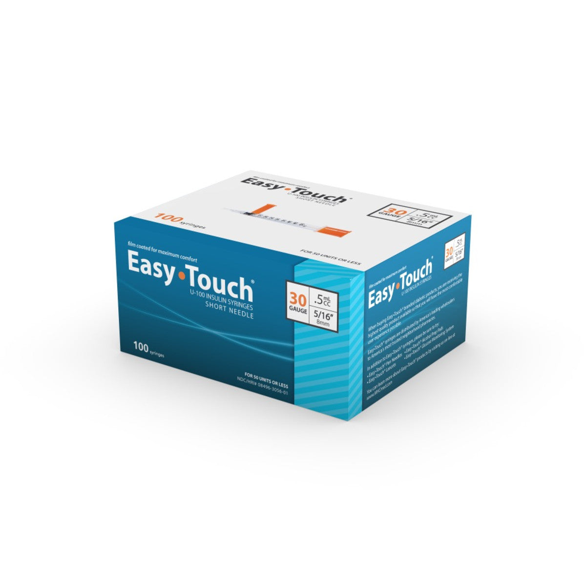 Easy Touch Syringe, 30G .5cc 5/16-Inch (8mm), 830565, Box of 100
