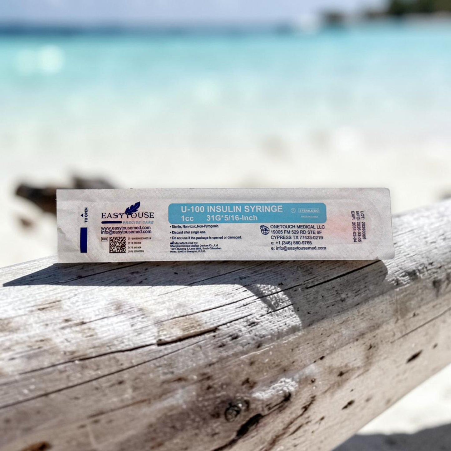 EasytoUse U-100 Insulin Syringes, 31G x 5/16" (8mm), 1cc, Individually Wrapped, 100 Count