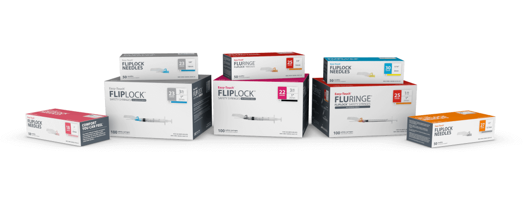 Easy Touch FlipLock Safety Syringe w/ Exchangeable Needle, 3mL 22g 25mm 1cc, 822231