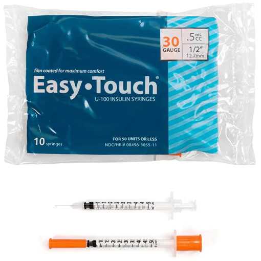 Easy Touch Syringe, 30g .5cc 1/2-Inch (12.7mm), 830555-10, Bag of 10