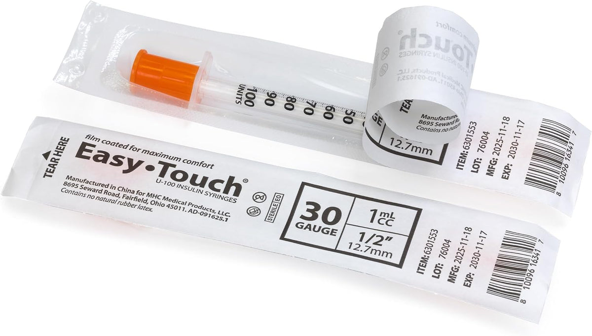 EasyTouch 30G 1cc 1/2" (12.7mm) Individually Wrapped Syringe