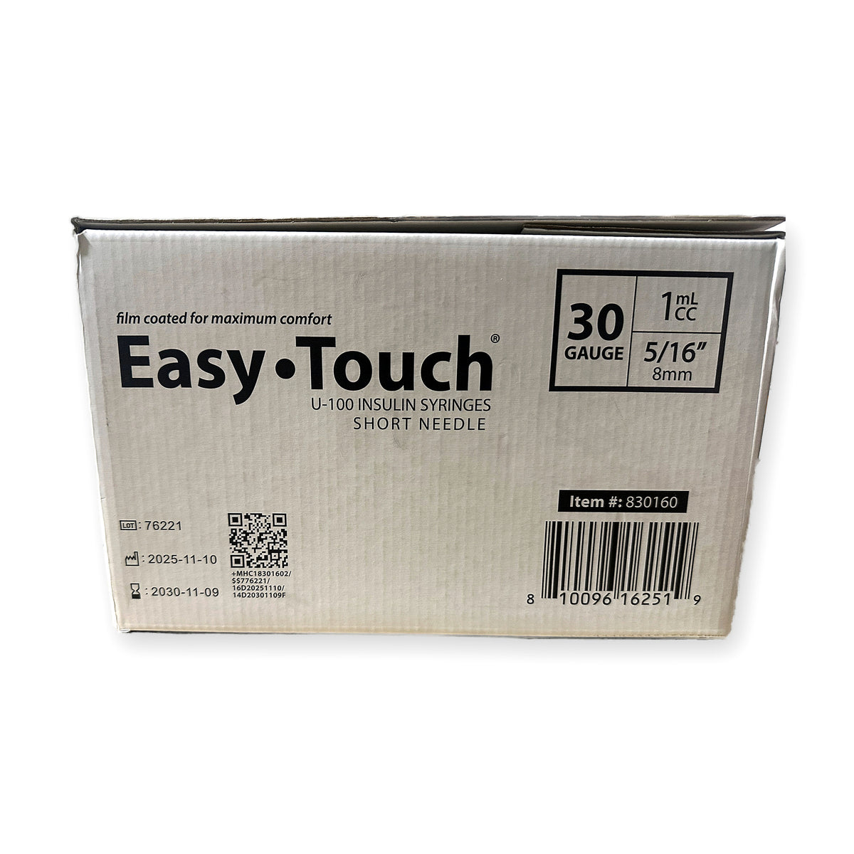 Easy Touch Syringe, 30G 1cc 5/16-Inch (8mm), 830160, Case of 1000