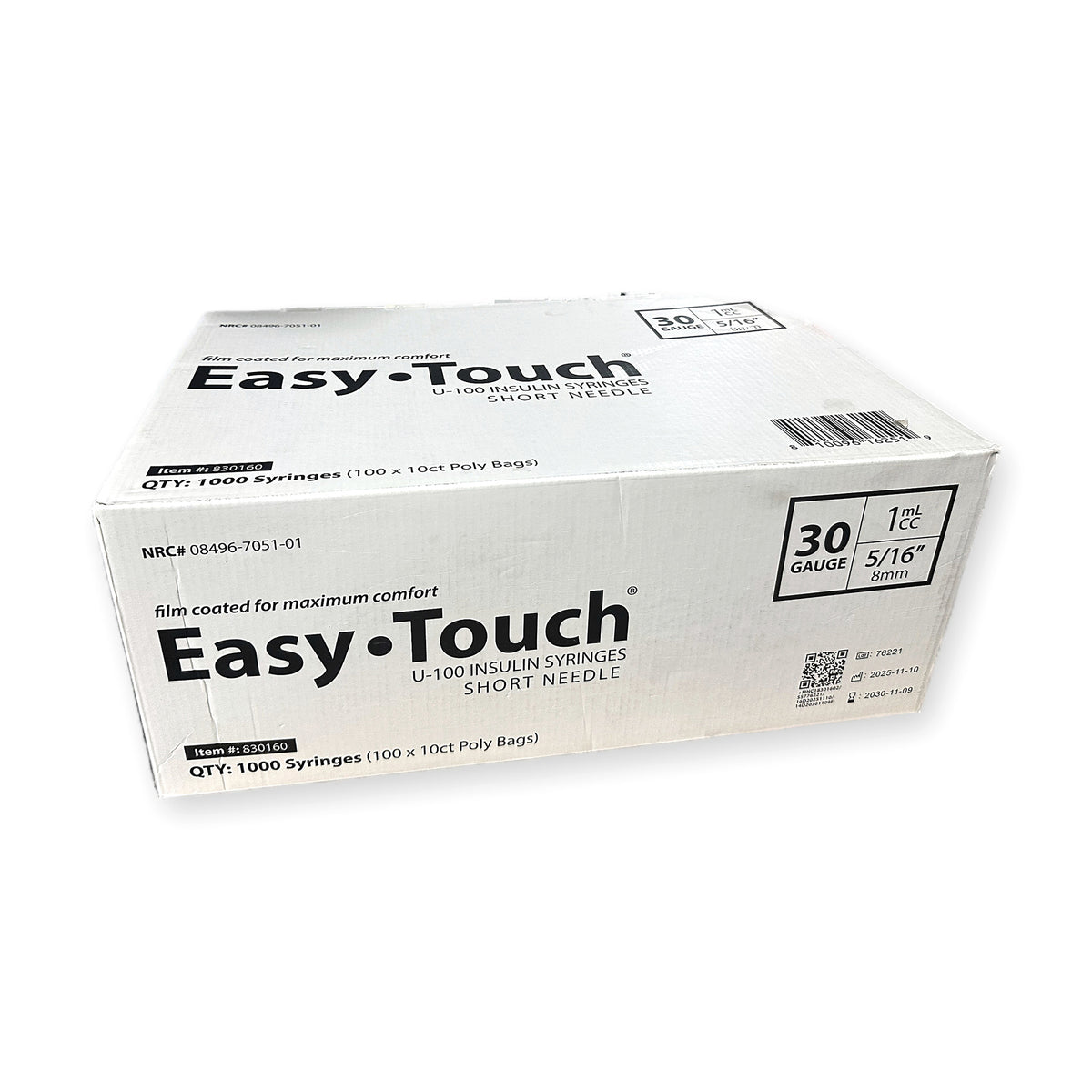 Easy Touch Syringe, 30G 1cc 5/16-Inch (8mm), 830160, Case of 1000