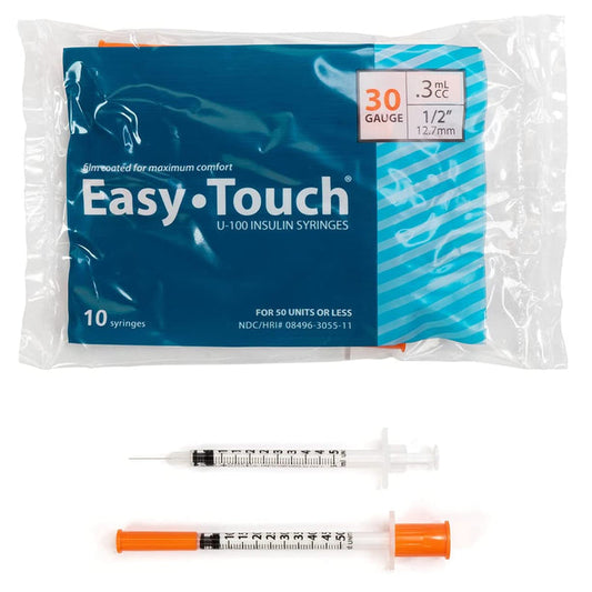 Easy Touch Insulin Syringe, 30G .3cc 1/2-Inch (12.7mm), 830355-10, Bag of 10
