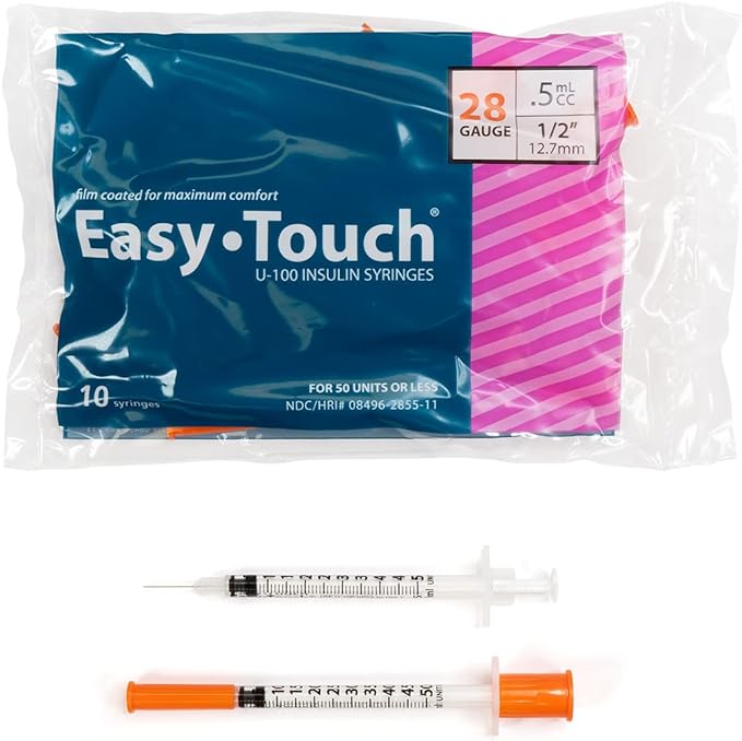 Easy Touch Insulin Syringe, 28G .5cc 1/2-Inch (12.7mm), 828555-10, Bag of 10
