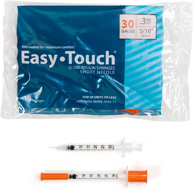 Easy Touch Insulin Syringe, 30G .3cc 5/16-Inch (8mm), 830365-10, Bag of 10