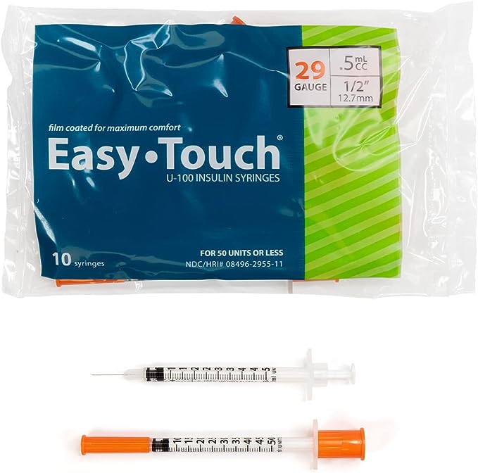 Easy Touch Insulin Syringe, 29G .5cc 1/2-Inch (12.7mm), 829555-10, Bag of 10