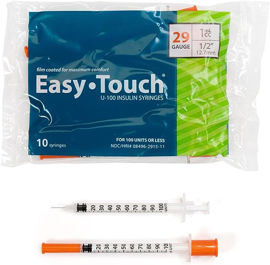 Easy Touch Insulin Syringe, 29G 1cc 1/2-Inch (12.7mm), 829155-10, Bag of 10