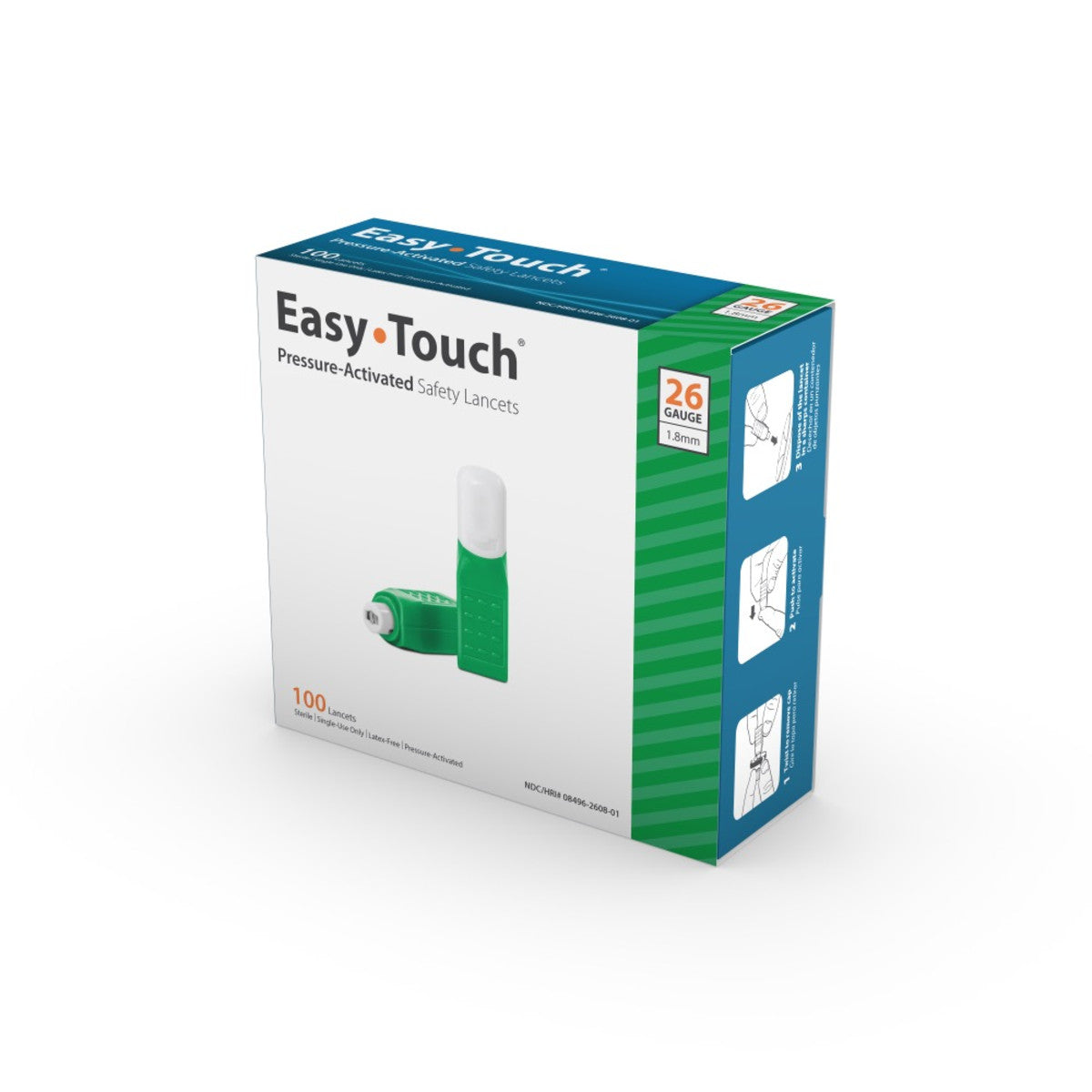 Easy Touch Pressure Activated Safety Lancets, 26G, 826081, Box of 100