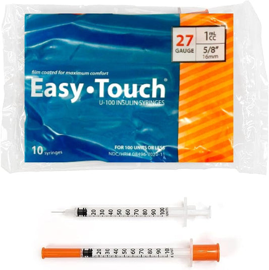 Easy Touch Insulin Syringe, 27G 1cc 5/8-Inch (16mm), 827158-10, Bag of 10