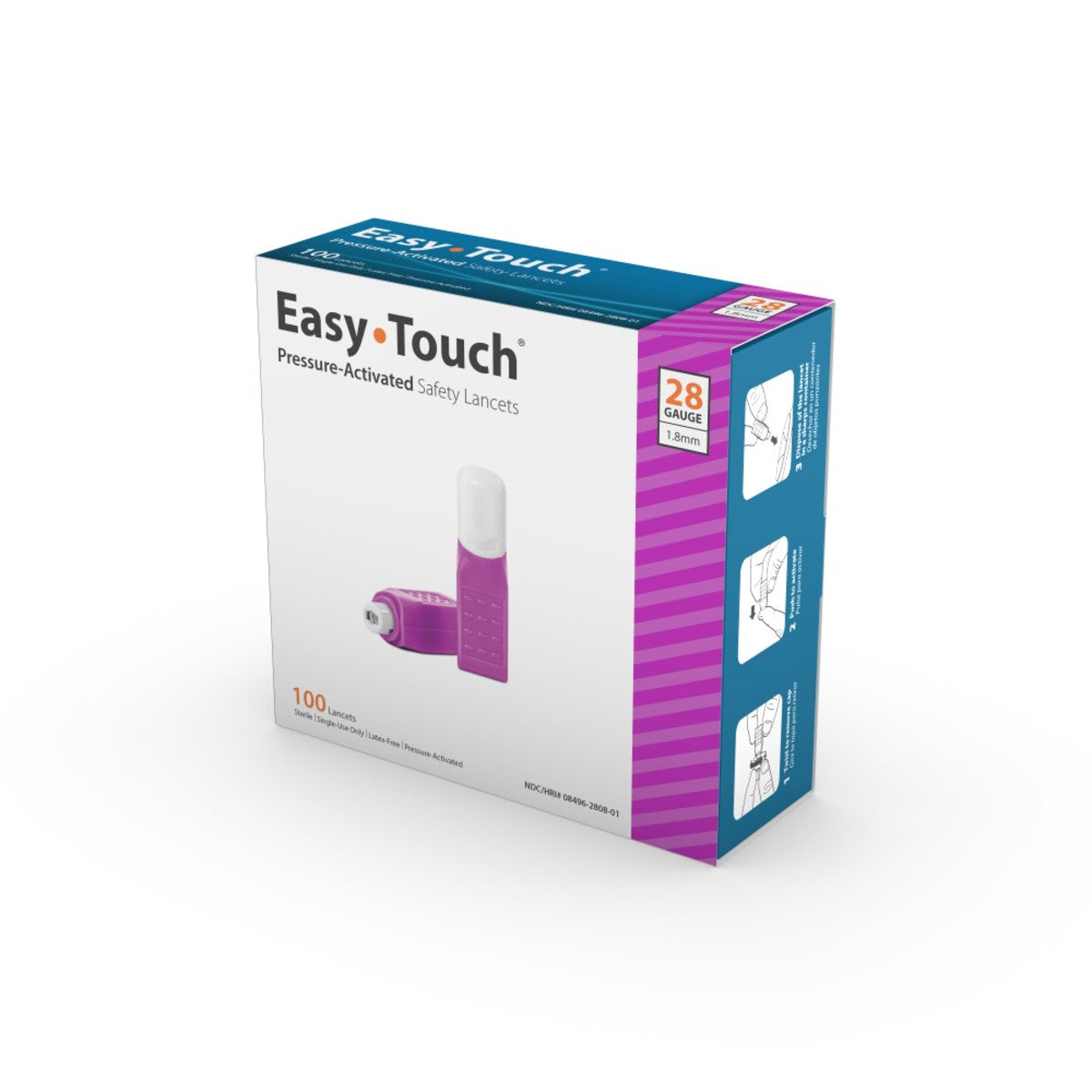 Easy Touch Pressure Activated Safety Lancets, 28G, 828081, Box of 100